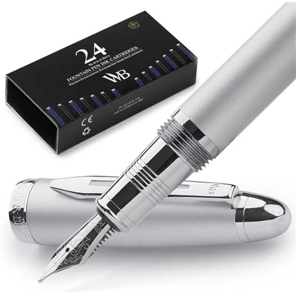 Wordsworth & Black Majesti Fountain Pen-(Silver), Luxury Case, 24K Gold Finish; - Picture 7 of 7